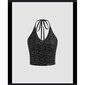 Cider Sequin Cropped Halter Top Women's XL Black Silver Rockerchic Punk Glamgoth